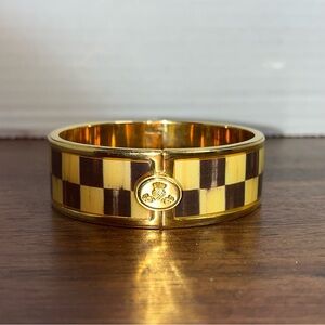 Mackenzie Childs 2 row Courtly check bangle bracelet black and gold